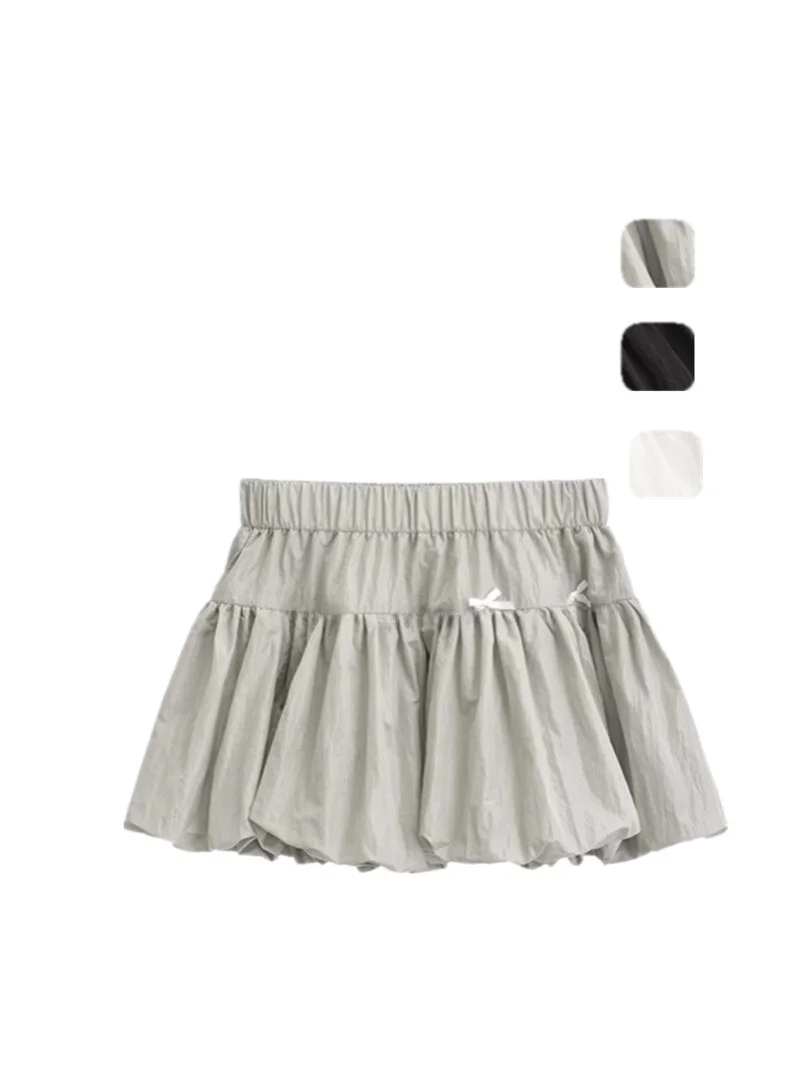 

American Retro Design Knot Elastic Waist Qui Dry A-Line Flower Bud f Skirt High Waist Cake Puffy ort Skirt