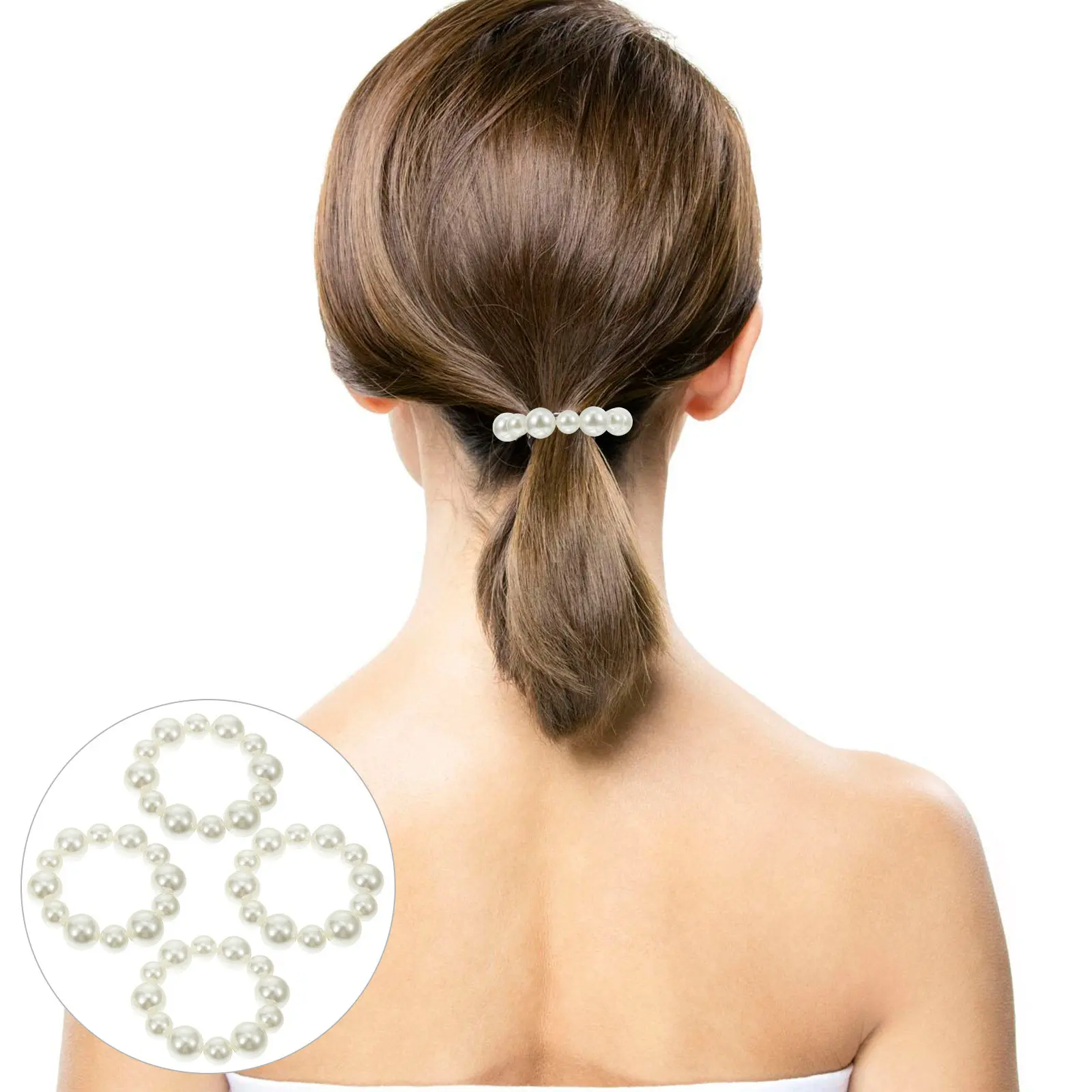 

4Pcs Pearl Hair Tie Bracelets Resin Rubber Elastic Ponytail Holders for Women Thick Straight Curly Hair Party Favor Gift