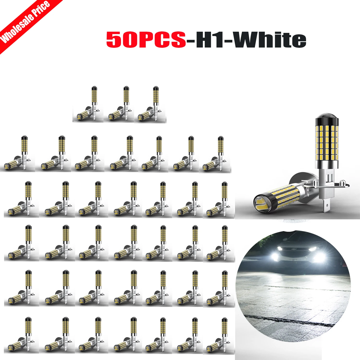 50pcs Canbus H1 LED Headlight Bulbs 3000Lm 78PCS 3014 Chips DC 12V Plug and Play High Lumen  For Alfa Romeo Giulietta 147 146