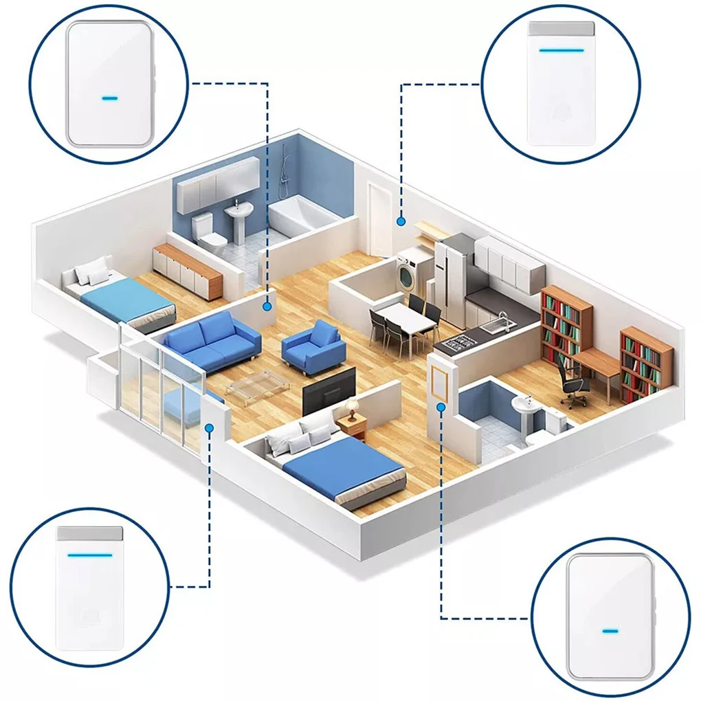 جرس الباب 1 2 زر 1 2 استقبال 300 متر عن بعد ذكي مصباح ليد جرس باب المنزل اللاسلكي الرنين
