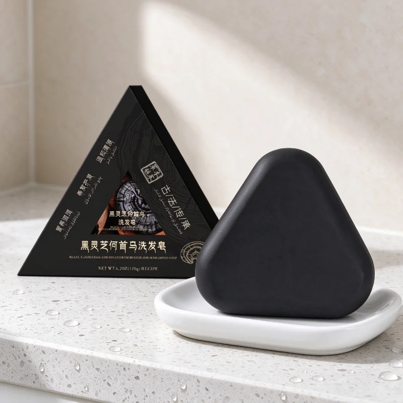 Natural Herbal Extract Essential Oil Soap 100g Black Ganoderma Polygonum Deep Cleansing Hair Care Soap Refreshing Nourish Roots