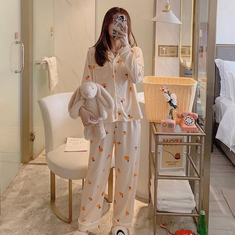 Ladies Spring and Autumn New Pajamas Loungewear Set Women\'s Long Sleeve Pants Pajamas Girls Cartoon Casual Pajamas Loungewear