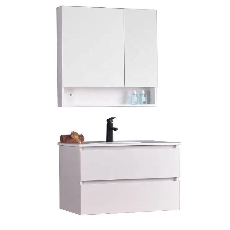 White Modern Wall Europe Elegant Wooden Furniture Designs Manufacturer Bathroom Vanity Cabinet With Single Sink Basin