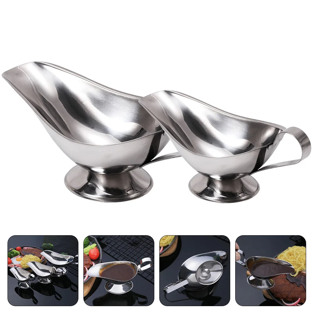 

2Pcs Stainless Steel Gravy Boat Sauce Cup Hot Cold Gravies Dressings Western Food Restaurant Sauce Cups