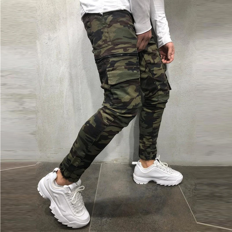 Men' Camouflage Pattern Multi Pocket Design Biker Jeans Men Casual Stretch Small Foot Pencil Pants Jeans Plus Size