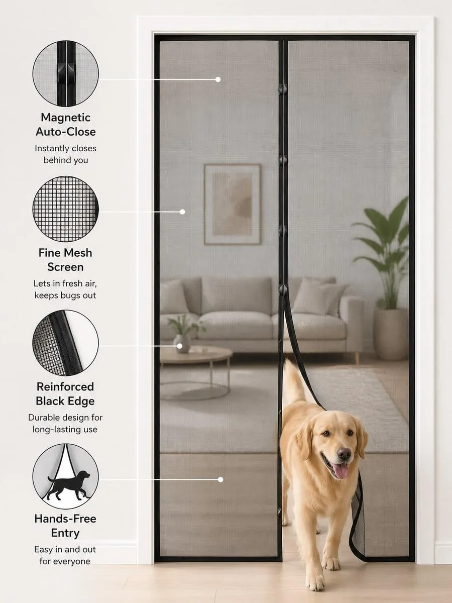 1pc Magnetic Mesh Insect Screen Door-Self-Closing, Airy Bug Defense for Windows And Doors Magnetic Screen Door | Sturdy Mesh