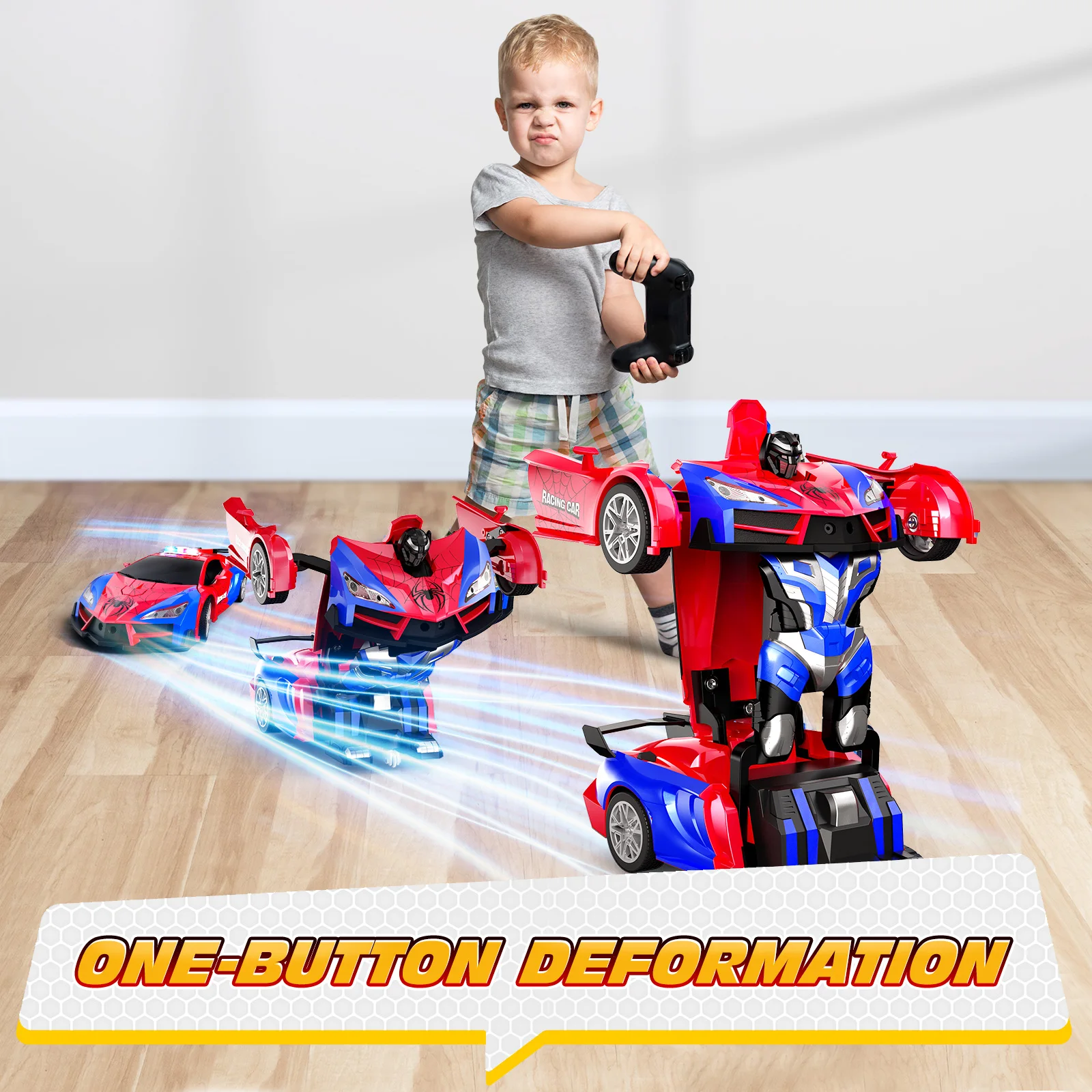 Carro de controle remoto-detecção de gestos, transformar carros RC para crianças, brinquedo robô de transformação de um botão de 2,4 GHz com luzes LED