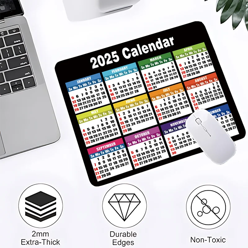 2025, Kalender-Mauspad, rutschfestes Gummi, für Computer, Laptop, Mauspads, kleines Büro-Mauspad, tragbar, langlebig, Neujahrsgeschenke