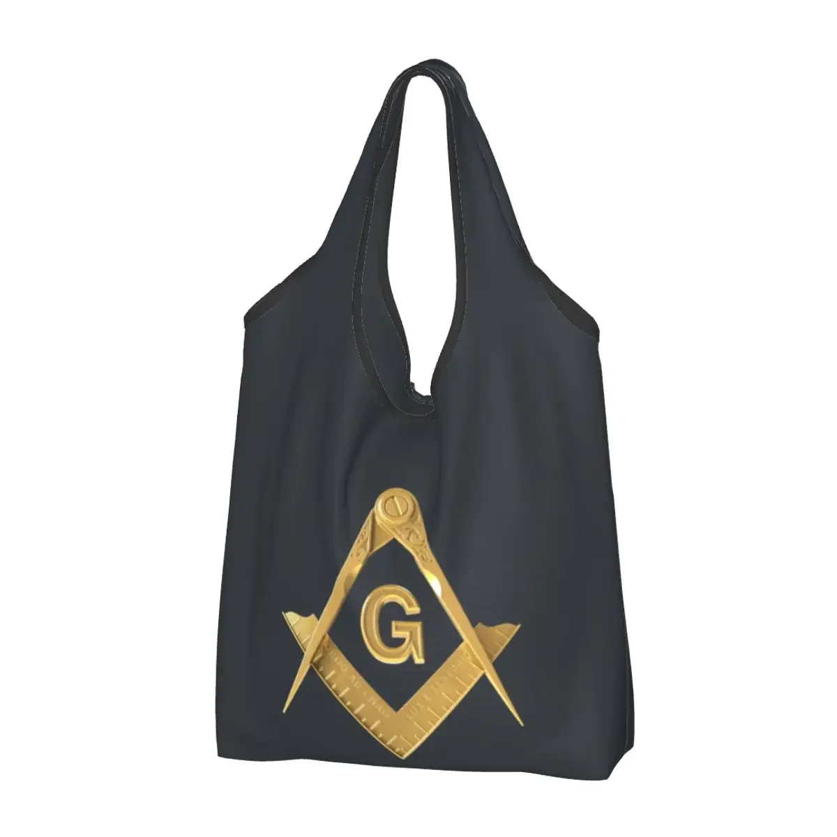 Custom Gold Freemason Logo Shopping Bags Women Portable Big Capacity Grocery Masonic Mason Tote Shopper 