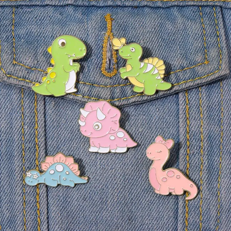 Pins Custom T-Rex Stegosaurus Brooches Lapel Badges Prehistoric Animal Jewelry Gift for Kids Friends Kawaii Dinosaurs Enamel