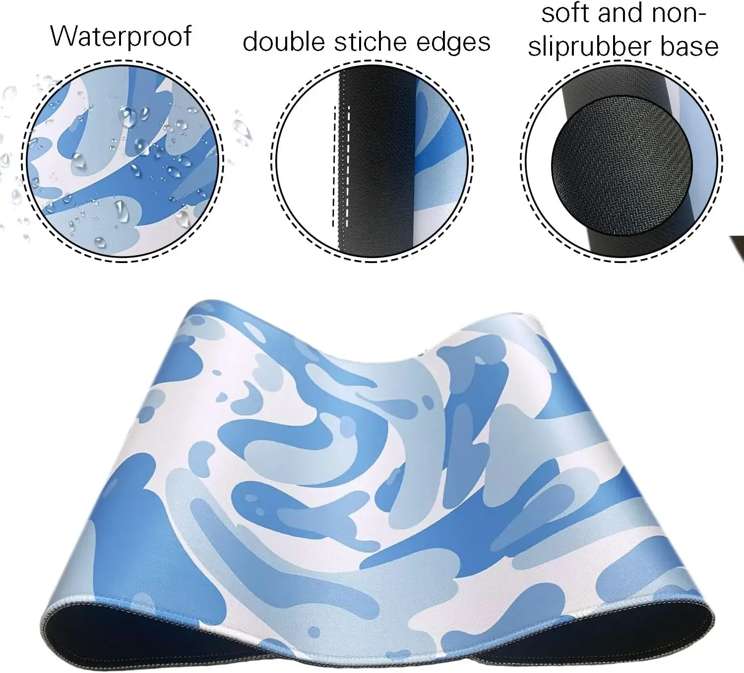 Light Blue Camo Swirl Pattern Gaming Mouse Pad Non-Slip Extended Desk Mat for Home Office Laptop Keyboard and Desktop Decor view 2