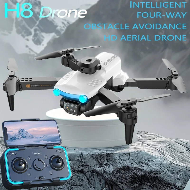 Drone MHD 4K avec caméra pour touristes, H8, évitement d'obstacles intelligent, décollage à une clé, atterrissage, flux optique, 360 rouleaux, hélicoptère cool, quadrirotor RC