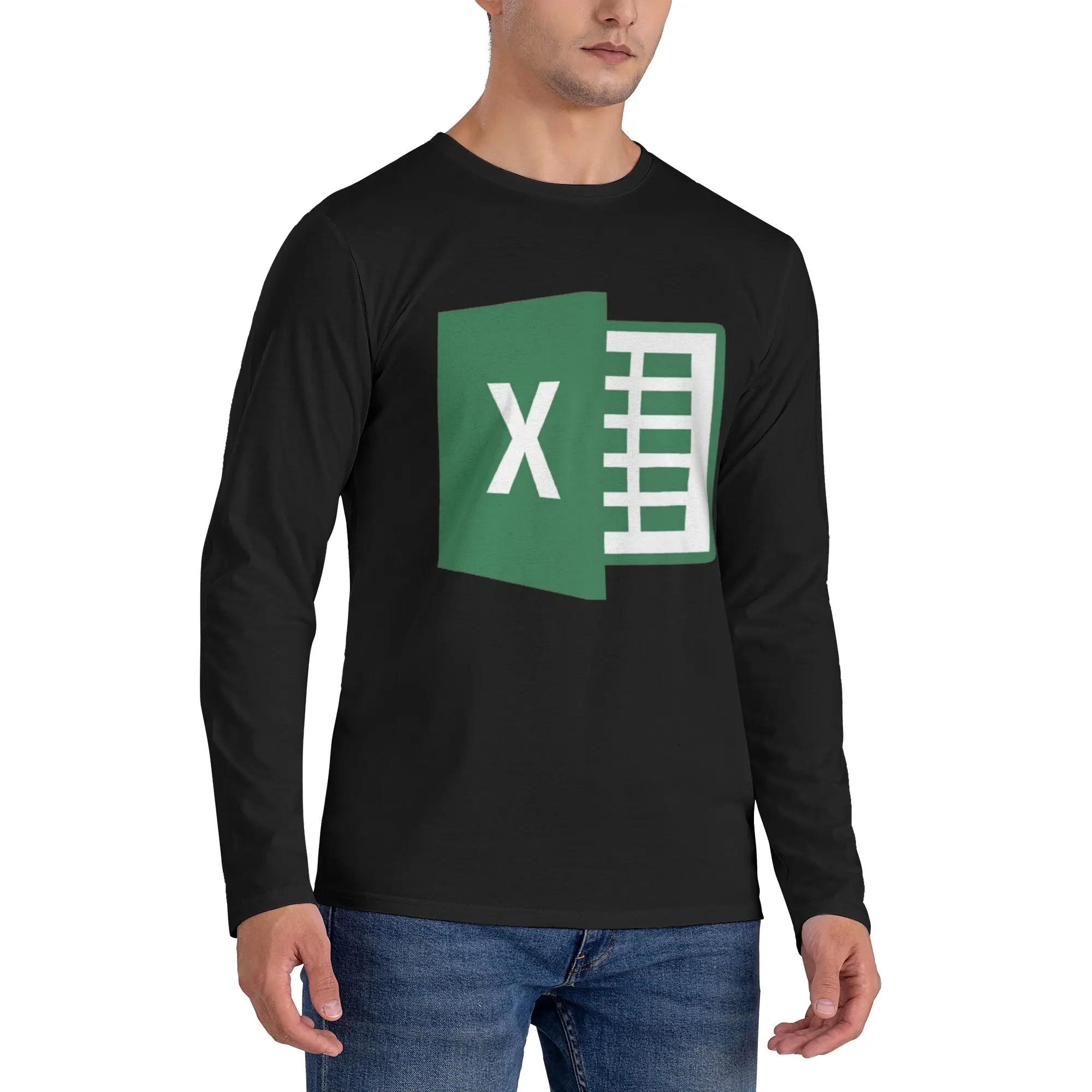 

excel Men's Long Sleeved T-shirt Breathable Round Neck T shirts Spring and Autumn Men tops