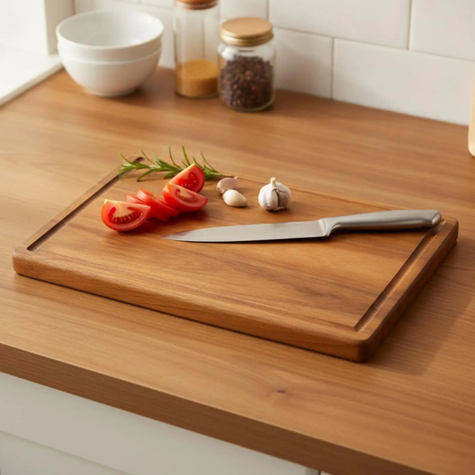 Acacia Wood Chopping Board for Kitchen with Deep Groove for Meat Fruit and Bread Slicing