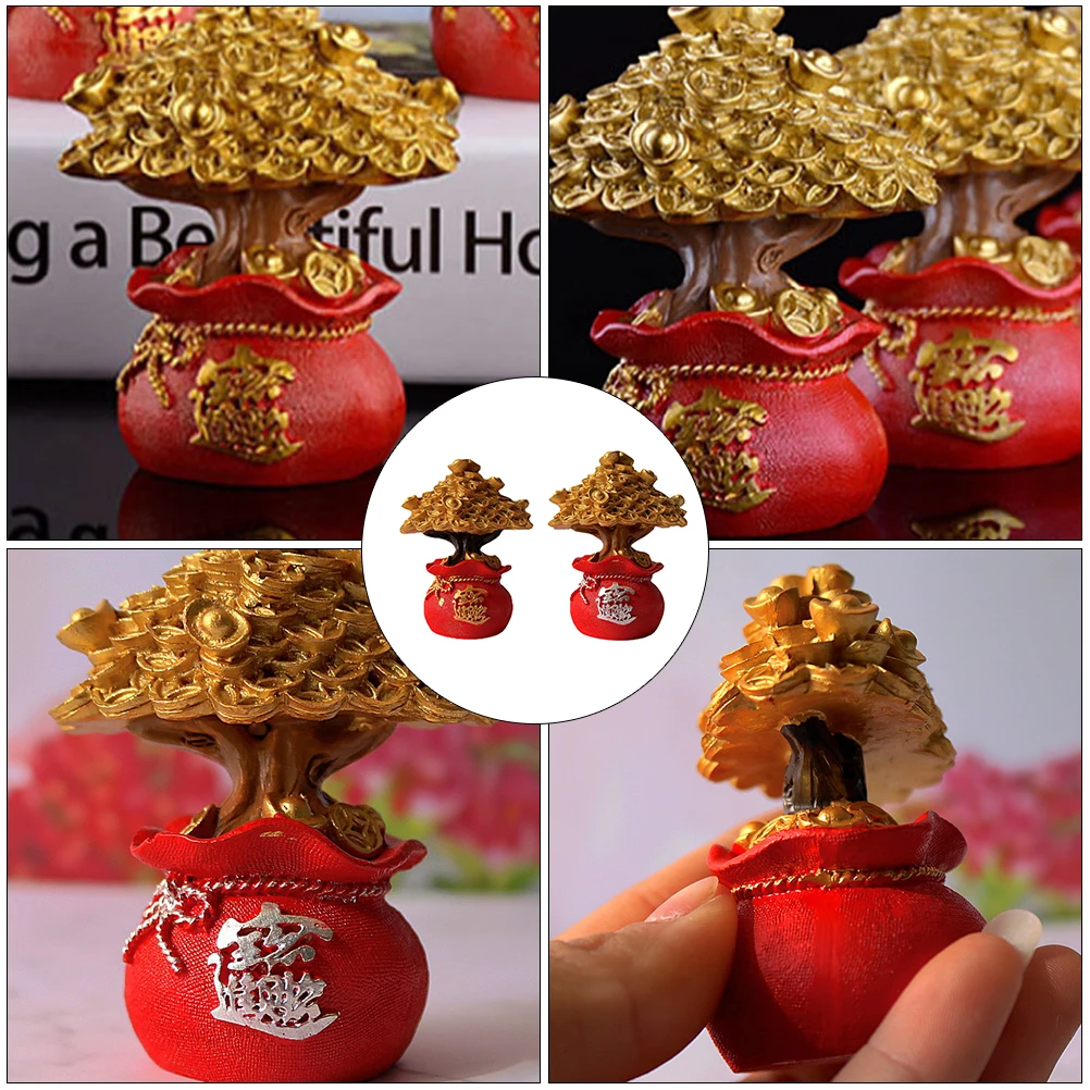 

2pcs Resin Fortune Tree nament Home Car Interior Decoration Birthday Cake Adornment Stylish Gift Compact Design Environmental
