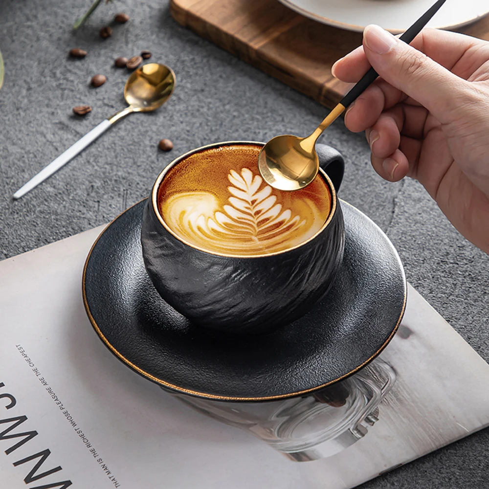 Minimalist Ceramic Coffee Cup And Plate Set Italian Style Breakfast Cup Light Luxury Solid Color Afternoon Tea Coffee Cup