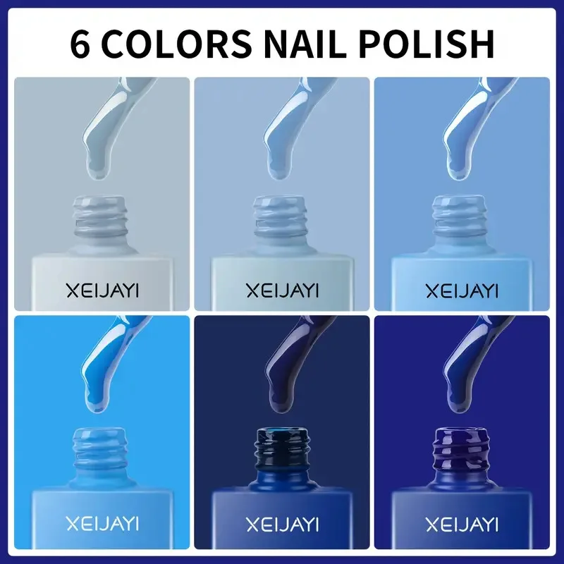 XEIJAYI 15ml 젤 매니큐어 6 색 블루 누드 네일 아트 광택 젤 래커 탑 코트 DIY 디자인 모든 장식 담그기