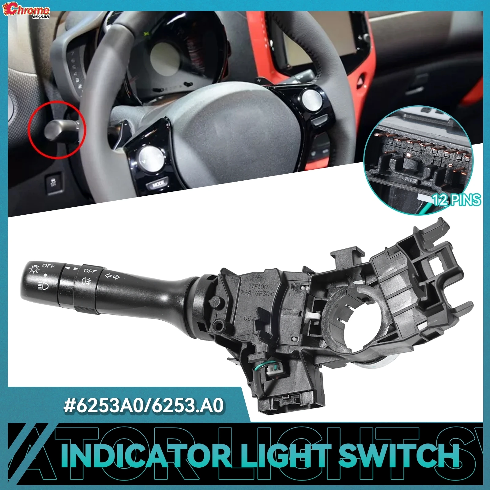 Headlight Switch For Peugeot 107 Citroen C1 Toyota Aygo 05-16 Left 6253A0 6253.A0 Turn Signal Horn Control Indicator Light Stalk