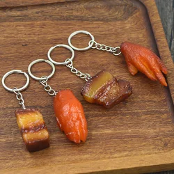 Creative Simulation Food Keychain PVC Model Gift Key Chain Soft Glue Fake Braised Pork Belly Roasted Chicken Keyring Gifts