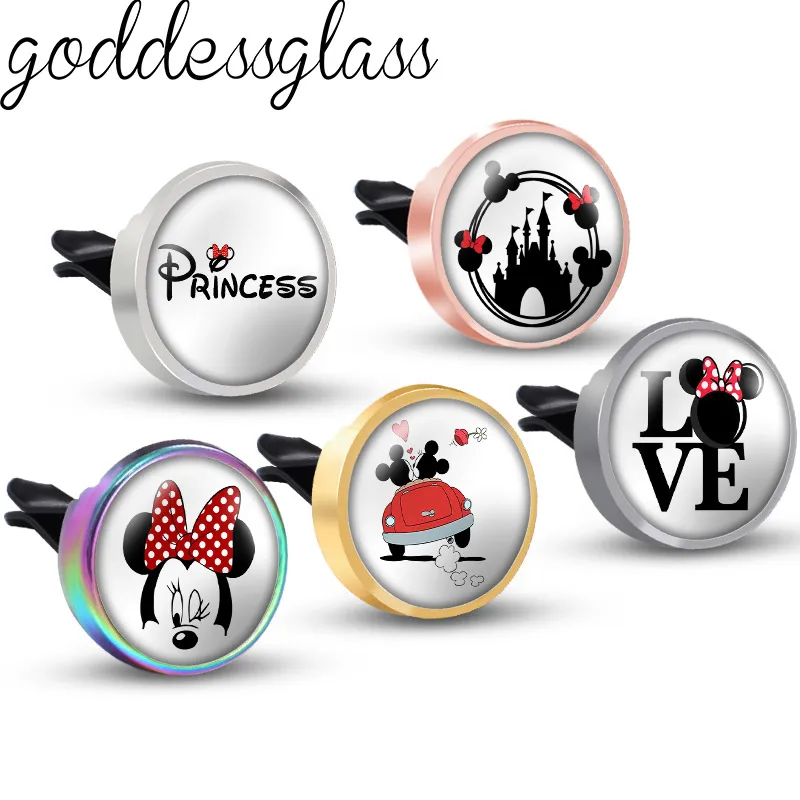 Disney Mickey Minnie Logo cara castillo lindo foto aromaterapia coche decoración Clip Perfume medallón accesorios aceite Perfume llavero