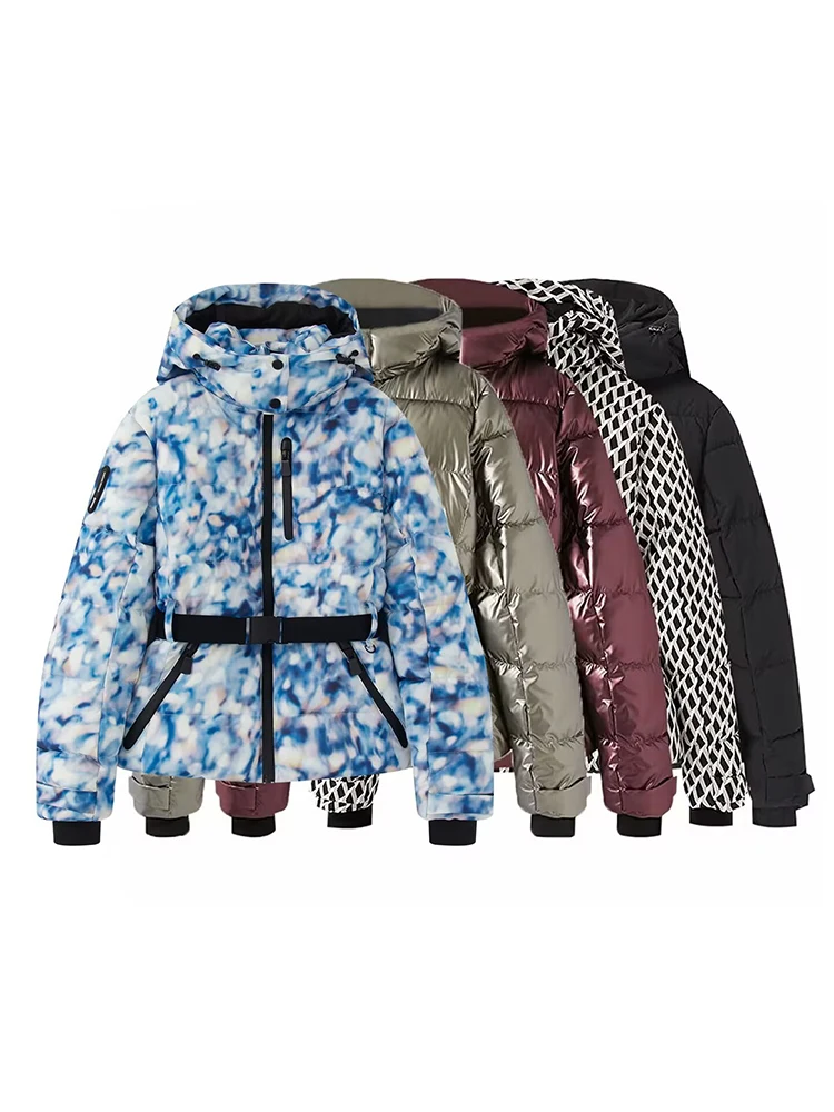 Frauen Baumwolle Jacke Winter Ski Anzug mit Gürtel Stehkragen warme Kapuzenjacke Weibliche Gepolsterte Parka Winter Winddichte Jacke