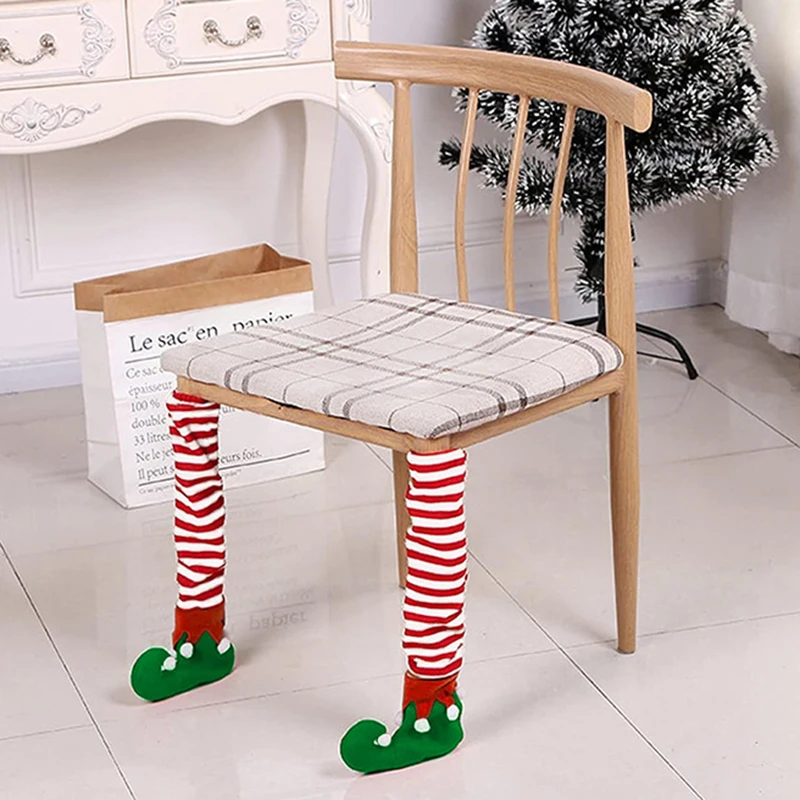 1pcs Red Green Striped Elf Christmas Chair Leg Set Christmas Dining Table Shopping Mall Home Chair Leg Decoration