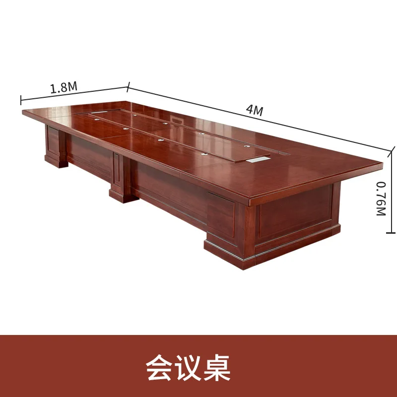 Großer Konferenztisch, chinesischer langer Verhandlungstisch, Bürotisch und Stuhl, Kombination aus lackiertem Massivholz, Leder, mobiles Büro