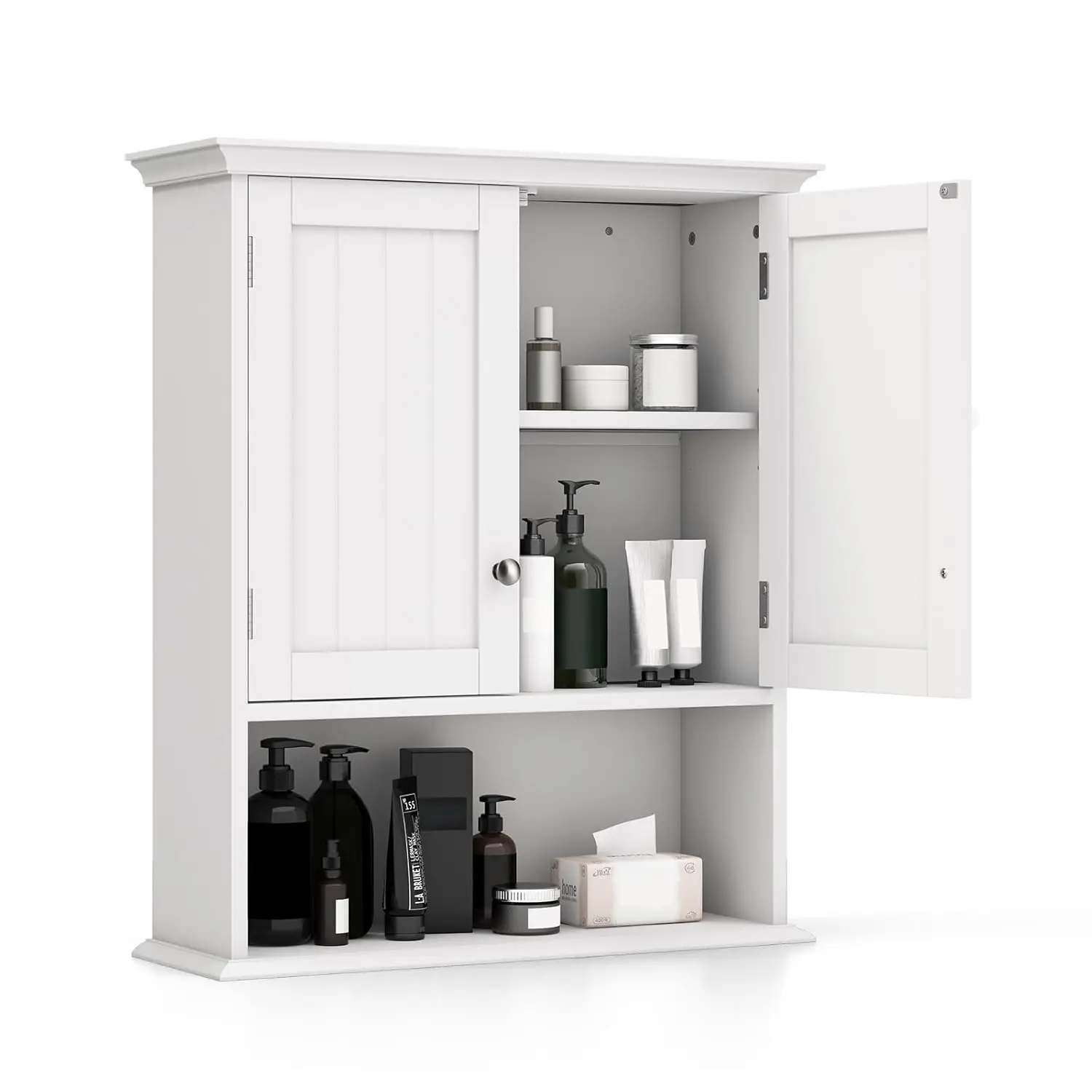 Wall Mounted Bathroom Cabinet Adjustable Open Shelf 2 Door Storage White for Bathroom Kitchen Laundry Room Customized