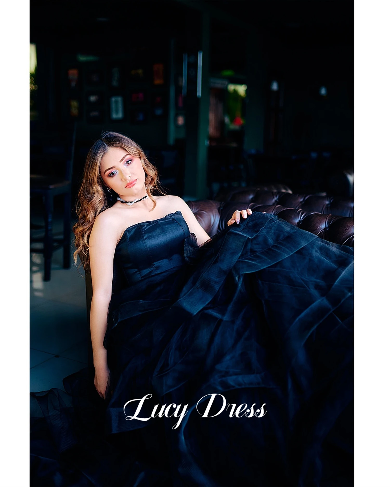 Lucy Elegantes Partykleid Mesh-Abendlinie Eine schwarze Brautkleider elegante Partykleider Frau Partykleider فساتутМة