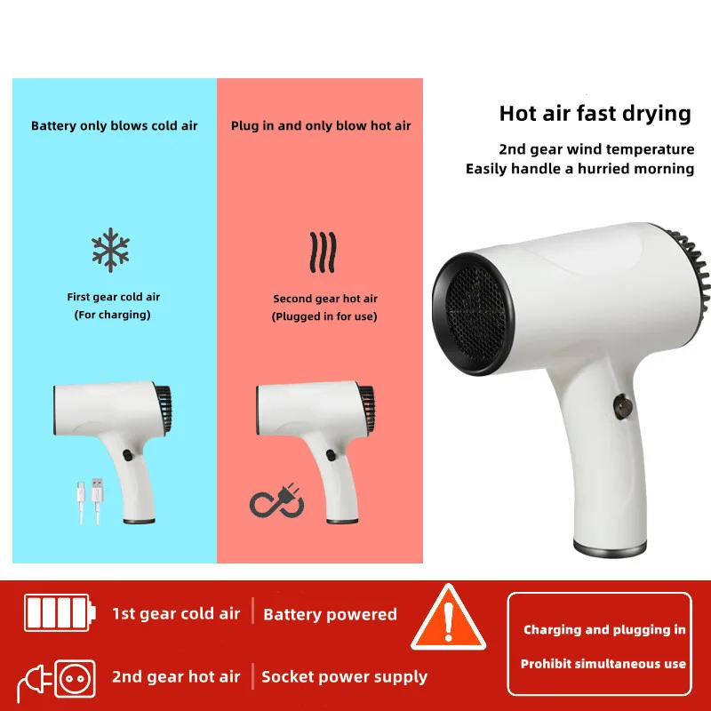 New Wireless Portable Hair Dryer High Power Household Travel Speed Dry Negative Ion Charging Dual Purpose Hair Dryer