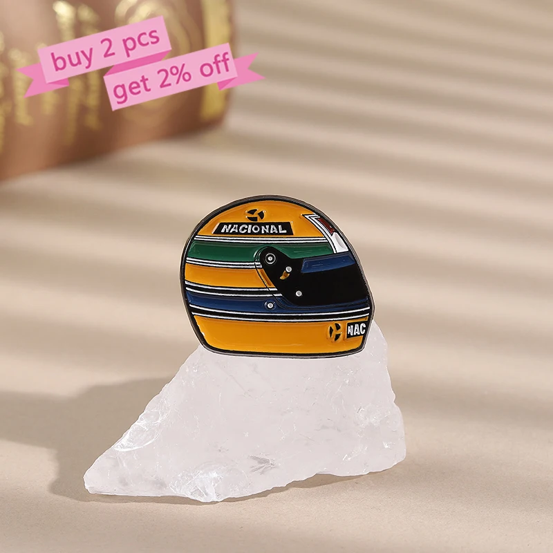 Racing Driver Enamel Pins Custom Brazilian Legend Senna Helmet Brooches Lapel Badges Clothes Funny Jewelry Gift for Kids Friends view 2