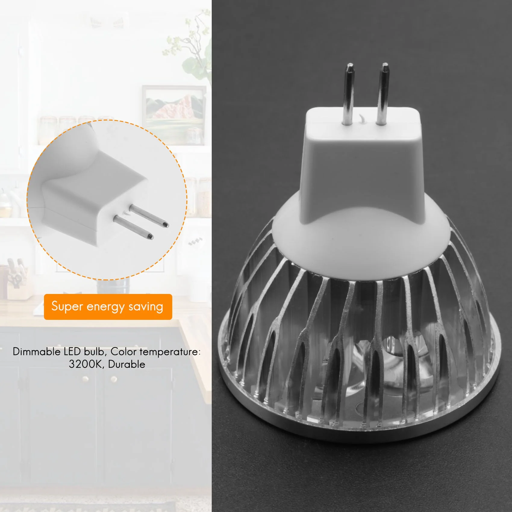 หลอดไฟ LED MR16หรี่แสงได้4W/สปอตไลท์ไฟ LED สีขาวอุ่น3200K/50วัตต์เทียบเท่าฐาน GU5.3แบบไบพิน/330ลูเมนมุมลำแสง60องศา