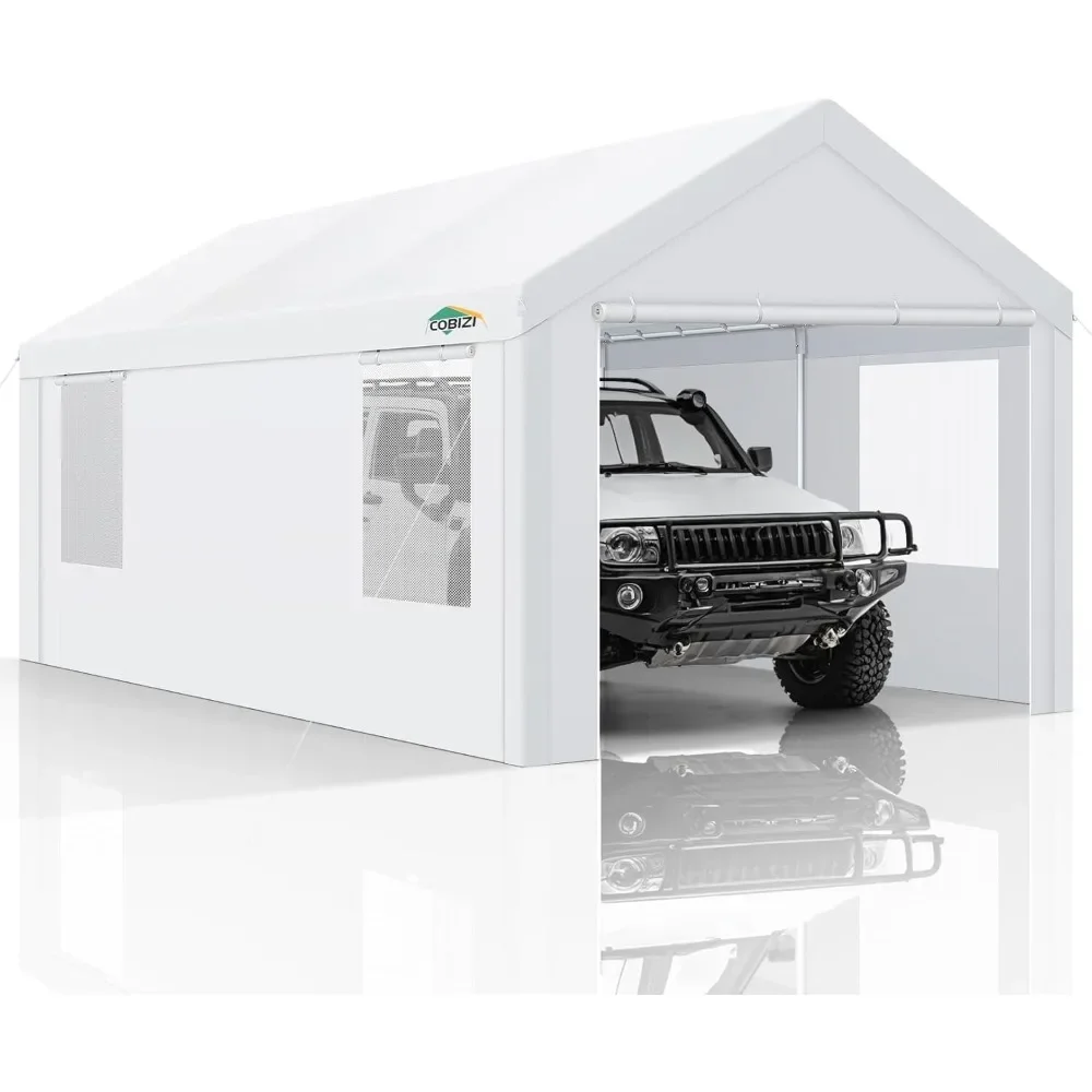 Canopy with Roll-Up Ventilation Windows & Doors, Removable Sidewalls Portable Carport Canopy Waterproof with Built-in Sandbags