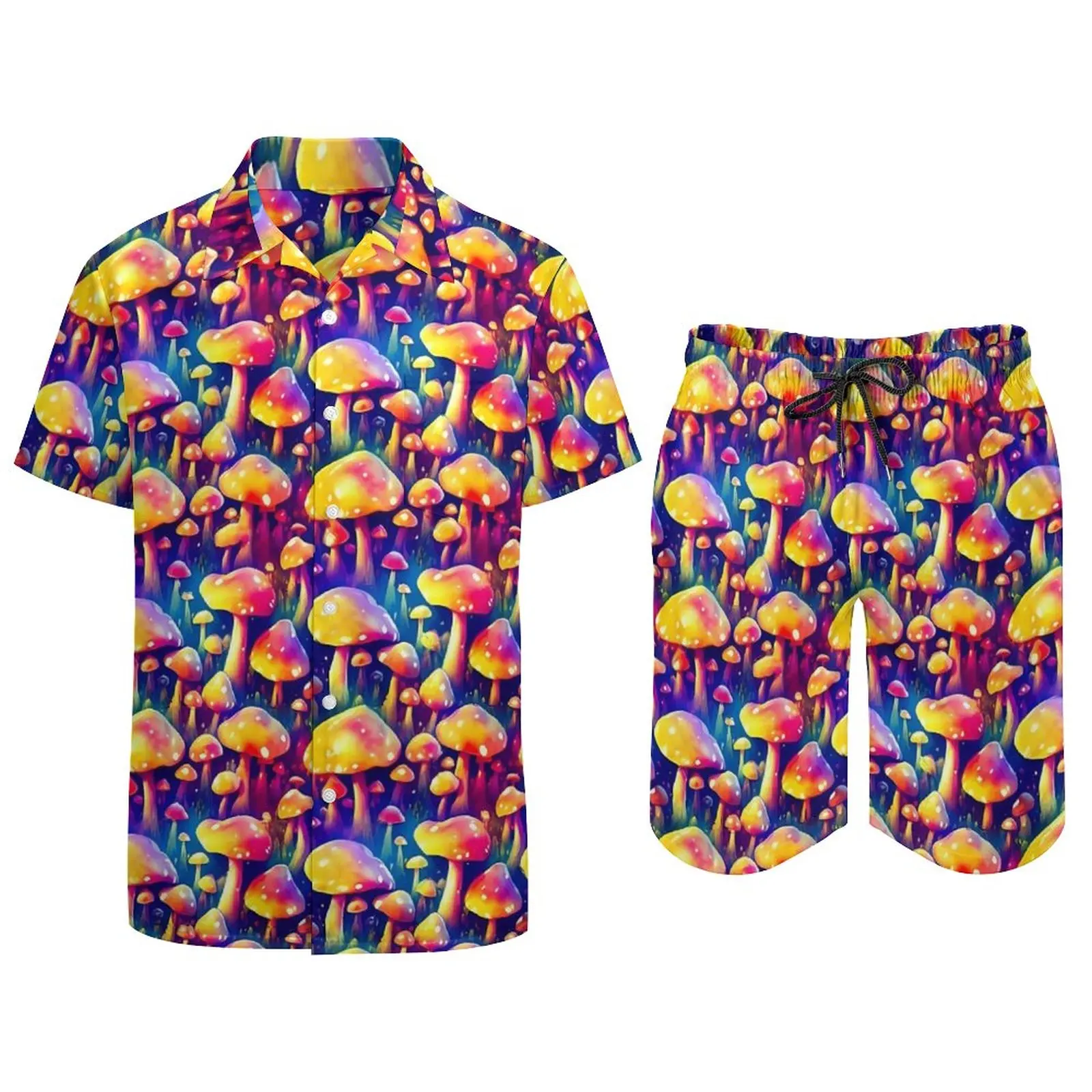 Trippy Magic Mushroom Men Sets Psychedelic Print Casual Shirt Set Novelty Beach Shorts Design Suit 2 Piece Clothing Plus Size