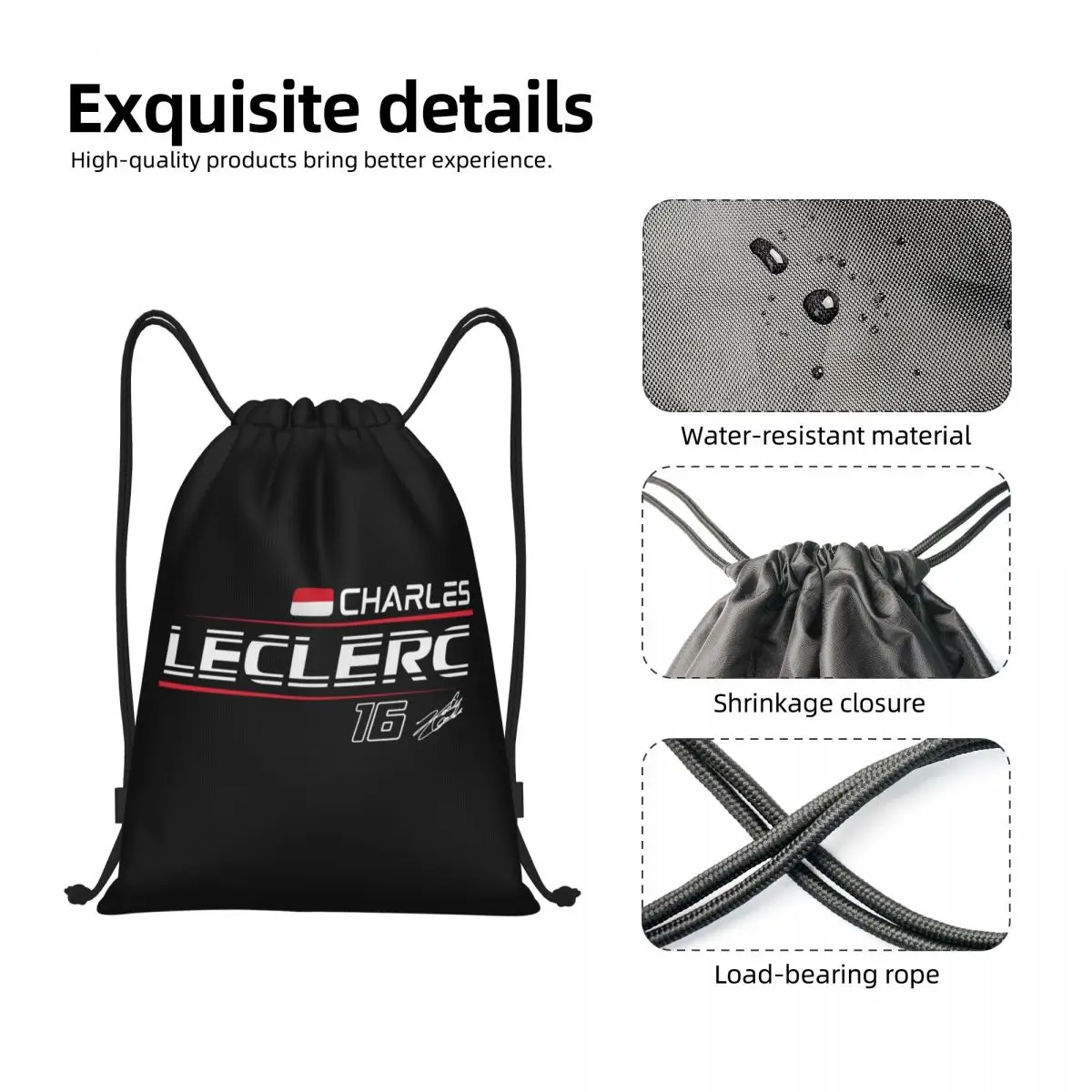 Benutzer definierte Charles Leclerc 16 Sportwagen Rennen Kordel zug Tasche zum Einkaufen Yoga Rucksäcke Frauen Männer Sport Gym Sackpack