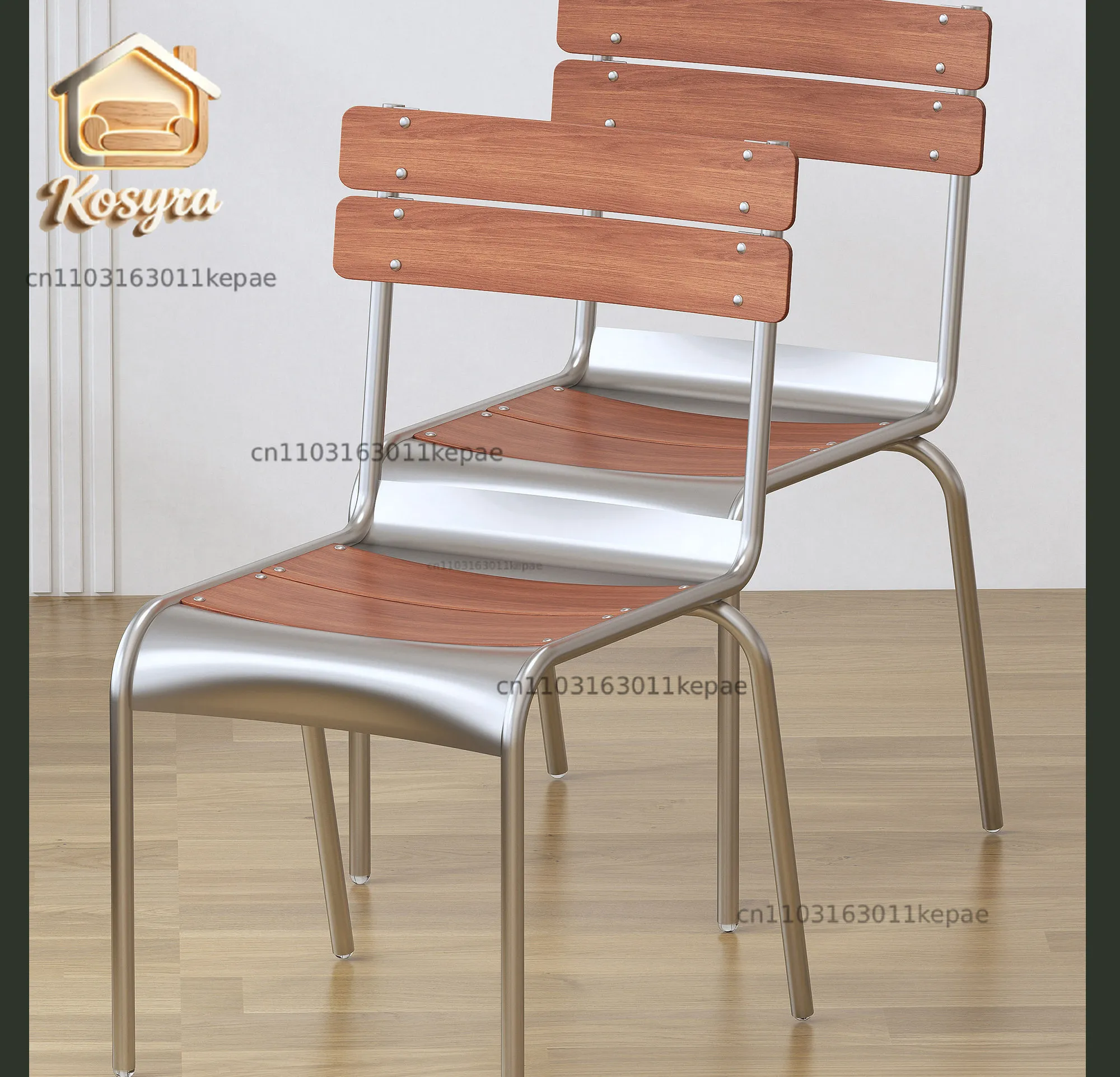 

Nordic dining chair simple modern Japanese medieval cafe home living room stainless steel high price bar solid wood chair