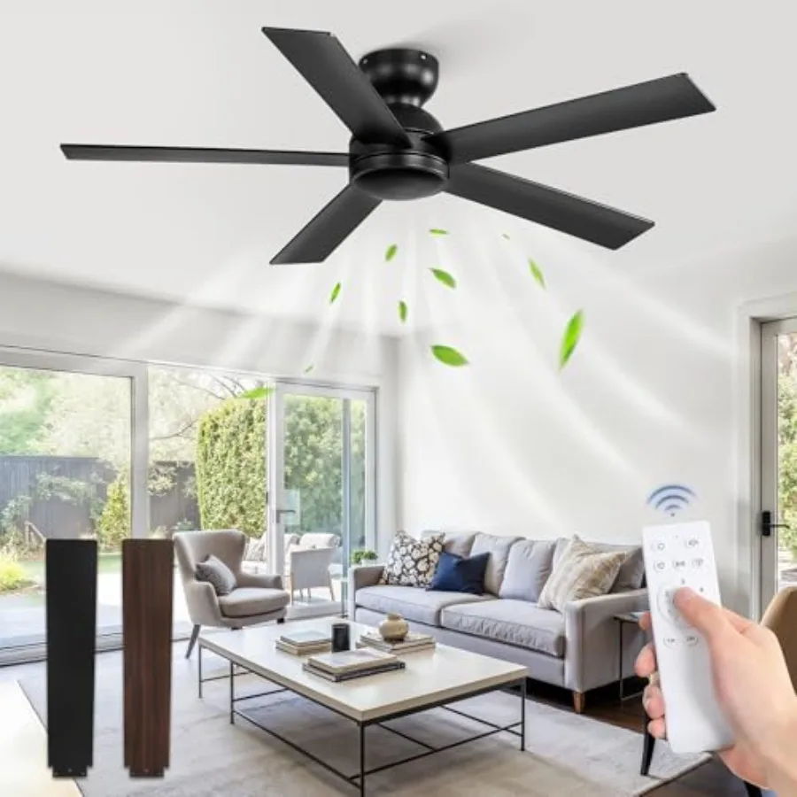 Flush Mount Ceiling Fan no Light, Ceiling Fan with Remote, 6-Speeds, Quiet Reversible DC Motor, door/Outdoor Ceilg Fans without