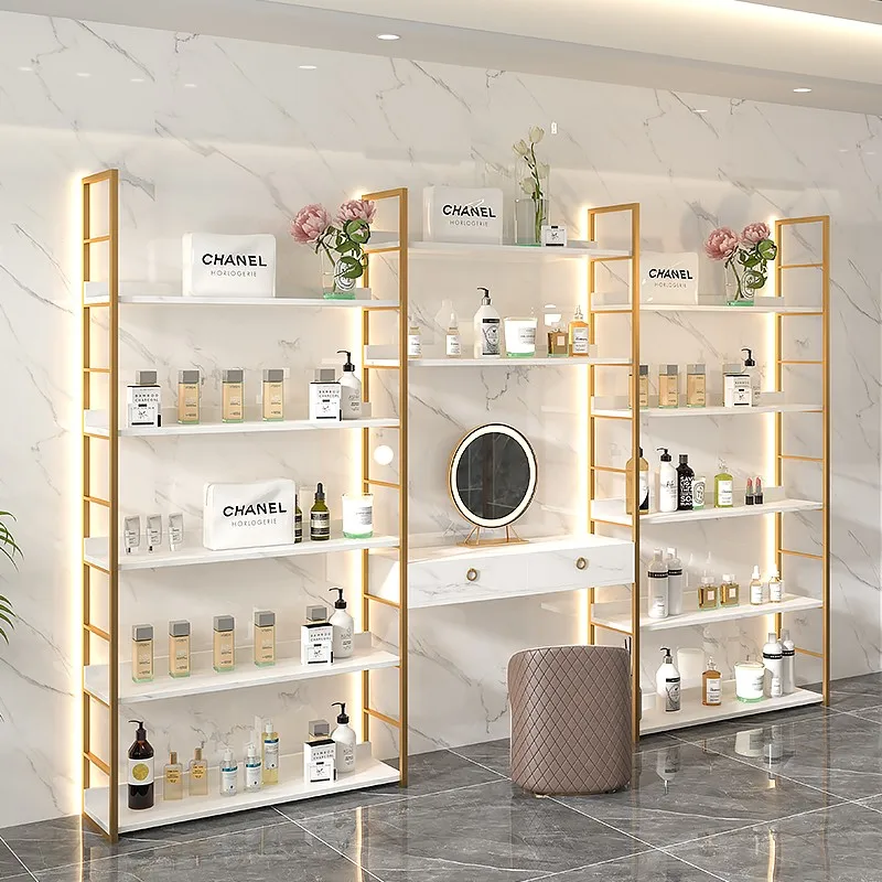 Vitrina de salón de belleza, escaparate de productos para el cuidado de la piel y maquillaje, estante de almacenamiento de productos, madre y bebé de piso a techo