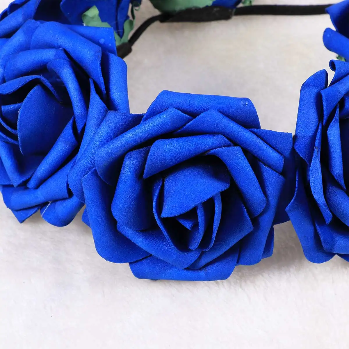 

Foam Rose Hair Wreath Dark Blue Bridal Flower Crown Adjustable Headband Floral Headpiece Wedding Party Accessories Six Roses