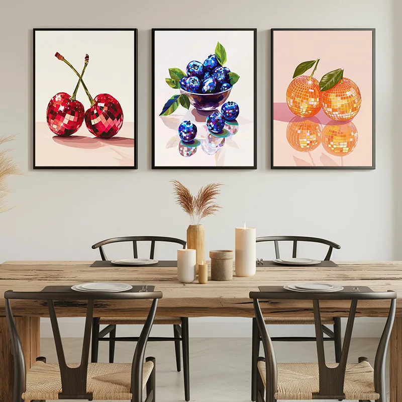 Disco Vintage Cherry Strawberry Blueberry Watermelon Lemon Fruit Art Poster Canvas Paintings Wall Art HD Picture Room Home Decor