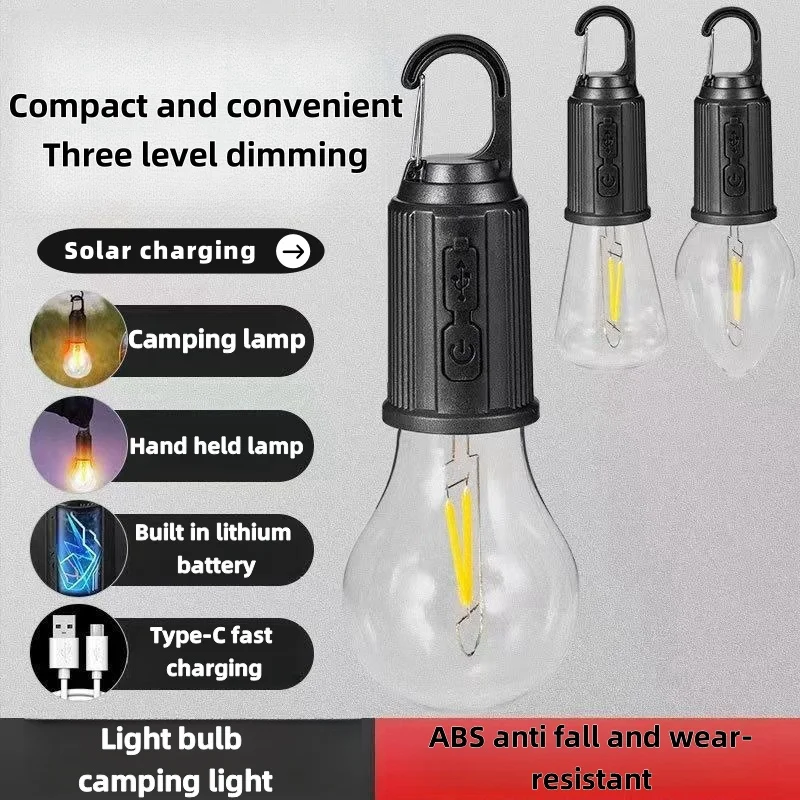 

Led Tungsten Bulb Outdoor Retro Camping Light Tent Light Waterproof Emergency Lamp Bulb Solar Charging Hanging Lamp Ip65 USB