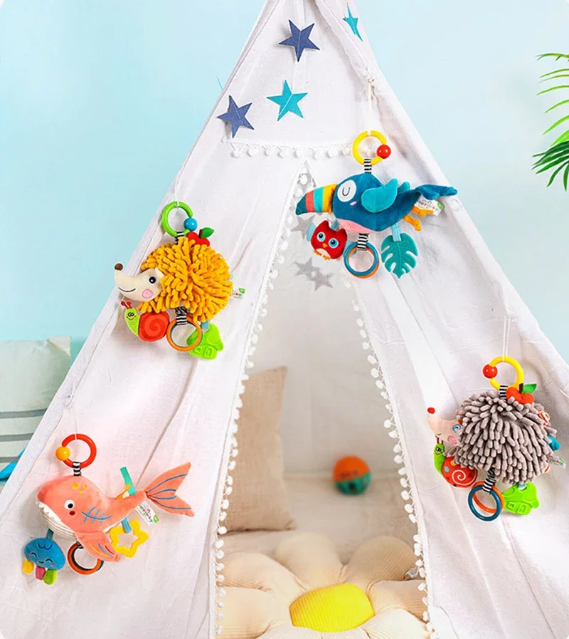 Soft Infant Crib Bed Stroller Mobile Hanging Rattle Baby Educational Toys Brain Developmental Hand Grip Cute Stuffed Animal Toys