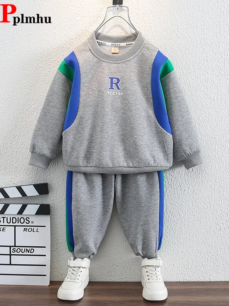 

Boys Spring Fall Tracksuit Set O Neck Sweatshirts Tops Outfit And Elastic Waist Sweatpants Ensembles Fashion Children's Conjunto