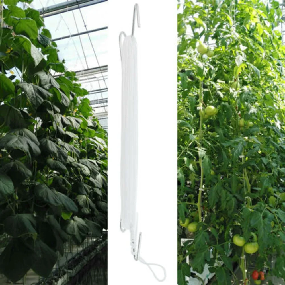 10 Pack Tomato Support Hooks Hot Galvanized Metal Hooks with 10 Meter Nylon Rope for Greenhouse Vine Crop Management