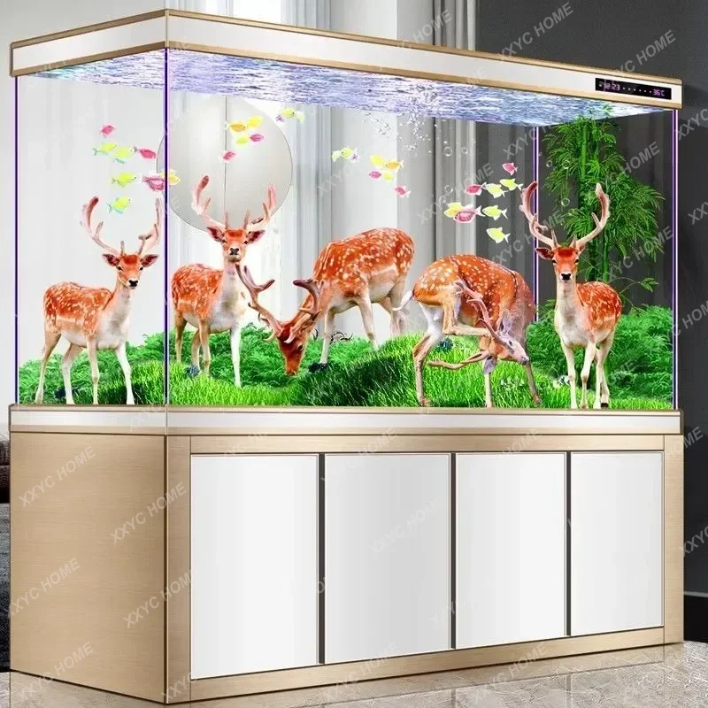 A  Medium and large living room Home office Ecological water-free fish tank Aquarium bottom filter Ultra-white glass