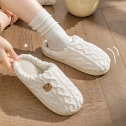 Winter Women Men Slippers Cute Cartoon Bear Home Warm Plush Slides Couples Indoor Thick Soft Fluffy Cozy Flats Non Slip Shoes