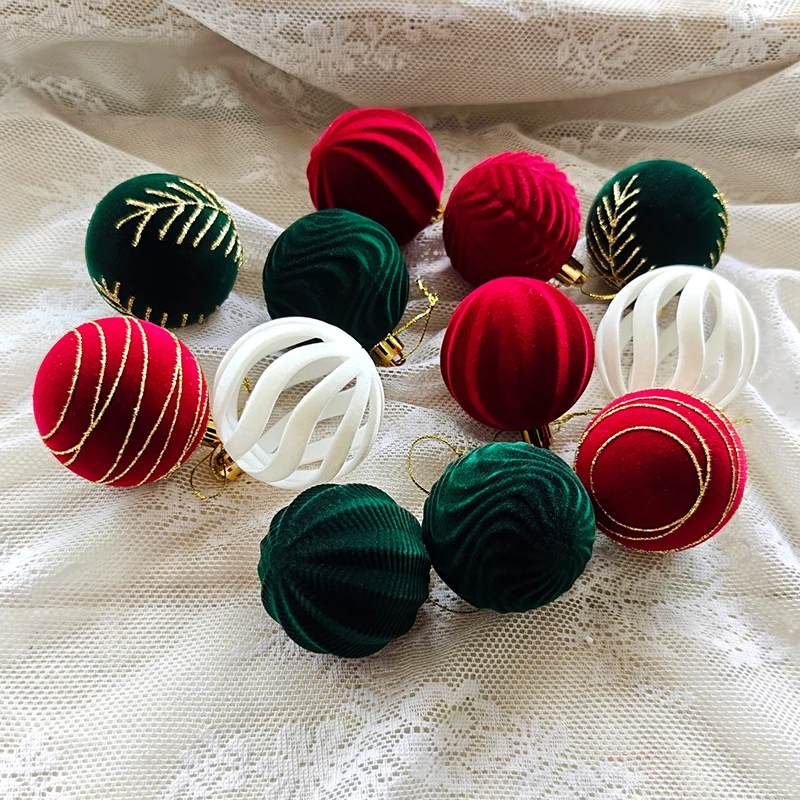

30pcs Christmas Balls 6cm Flocked Christmas Tree Hanging Decoration Merry Christmas Party Decoration Holiday New Year Gifts