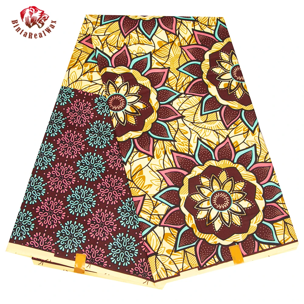 

Bintarealwax2024 African Polyester fabric High quality Ann batik gold pattern fashion new African fabric sewing FP6582