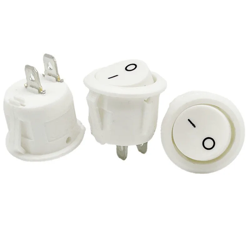 Round White Rocker Toggle Switch, 2Pins ON Off, On, Off, 20mm, KCD1, Barco, Marine, AC 250V, AC 125V, 10A, 10Pcs