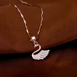 New 925 Sterling Silver Rose Gold Swan Pendant Necklace For Women Light Luxury Zircon Clavicle Chain Fine Jewelry Gifts